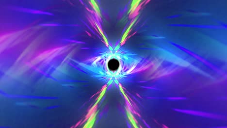 Animation-of-colourful-tunnel-moving-over-black-background