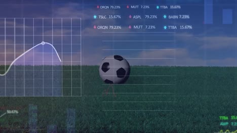 Animación-De-Pantalla-Digital-Con-Datos-Financieros-Sobre-Un-Balón-De-Fútbol-En-El-Campo
