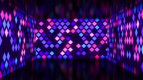 Animation-of-flickering-multi-coloured-neon-diamond-pattern-on-black-background