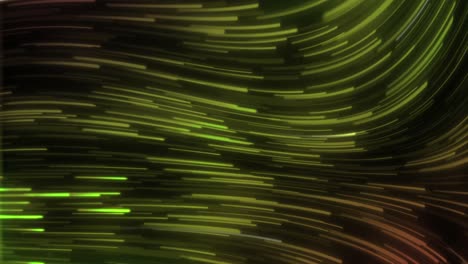 Animation-of-green-and-orange-neon-light-trails-on-black-background