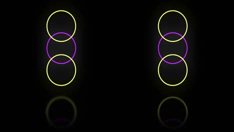 Animation-of-yellow-and-pink-neon-circles-on-black-background