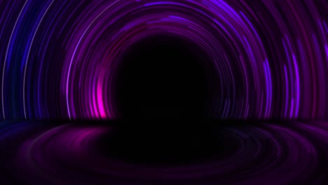 Animation-of-purple-and-blue-neon-circle-light-trails-on-black-background