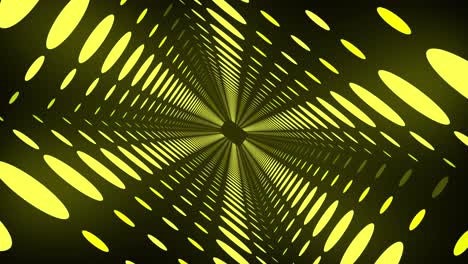 Animation-Eines-Tunnels-Aus-Gelben-Flecken,-Der-Sich-über-Schwarzem-Hintergrund-Bewegt