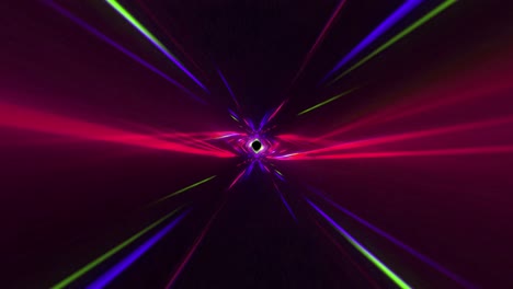 Animation-of-colourful-tunnel-moving-over-black-background