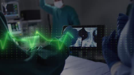 Animation-of-cardiograph-over-diverse-surgeons-using-tablet-at-hospital