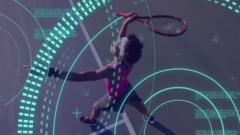 Animation-of-scope-scanning-and-data-processing-over-african-american-female-tennis-player