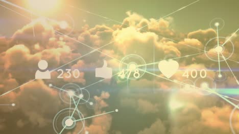 Animation-Eines-Netzwerks-Von-Verbindungen-Und-Social-Media-Symbolen-Mit-Steigender-Anzahl-Vor-Wolken