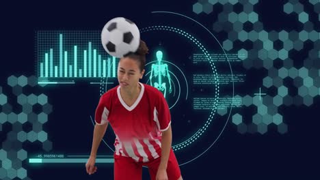Animation-of-data-processing-and-scope-scanning-over-biracial-female-soccer-player
