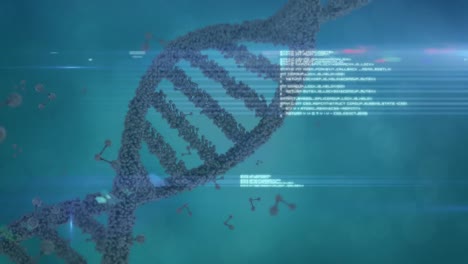Animation-of-data-processing-and-dna-strand-over-light-spots
