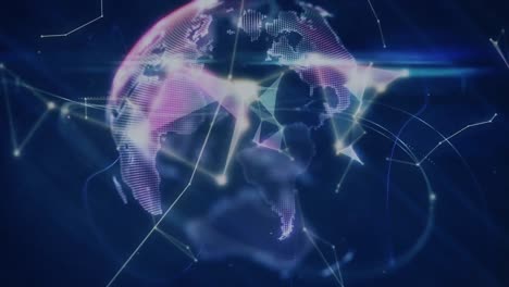 Animation-Des-Netzwerks-Von-Verbindungen-Mit-Dem-Globus-Auf-Blauem-Hintergrund