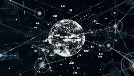 Animation-of-network-of-connections-over-globe-with-data-processing-on-black-background