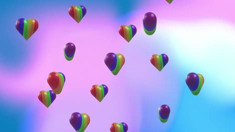 Animation-of-rainbow-hearts-spinning-on-gradient-background