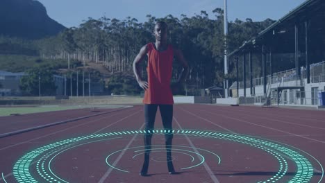 Animation-Des-Zielfernrohrscans-über-Einem-Behinderten-Afroamerikanischen-Männlichen-Läufer