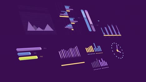Animation-Von-Statistiken-Und-Finanzdatenverarbeitung-Auf-Violettem-Hintergrund