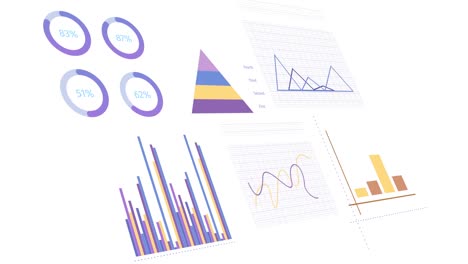 Animation-of-statistics,-graphs-and-financial-data-processing-over-white-background