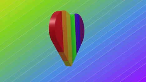 Animation-of-rainbow-heart-spinning-on-gradient-striped-background