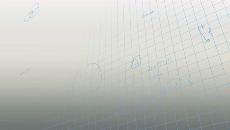 Animación-De-Ecuación-Matemática-Azul-Y-Diagrama-Sobre-Patrón-De-Cuadrícula-Contra-Fondo-Abstracto