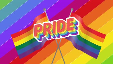 Animation-of-pride-text-and-flags-over-rainbow-background