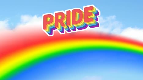 Animation-of-pride-text,rainbow-over-clouds-background