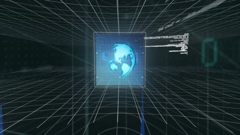 Animation-Von-Bildschirmen-Mit-Datenverarbeitung-über-Ein-Gitternetz-Vor-Schwarzem-Hintergrund