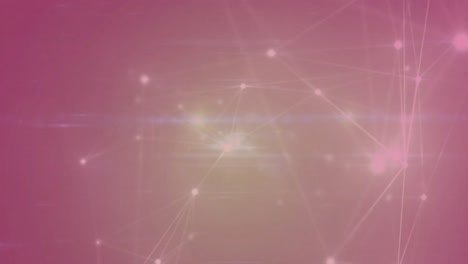Animation-of-glowing-network-of-connections-against-pink-gradient-background