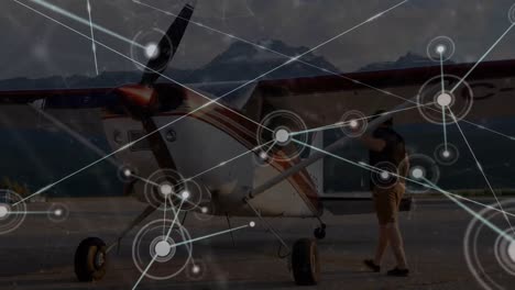 Animation-Von-Verbindungsnetzwerken-über-Dem-Flugzeug