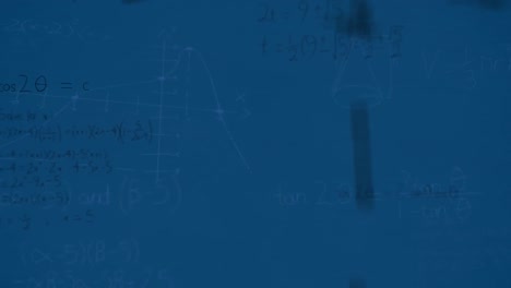 Animation-Mathematischer-Gleichungen-Und-Diagramme,-Die-Vor-Blauem-Hintergrund-Schweben