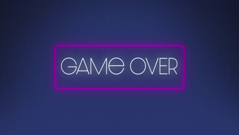 Animation-of-game-over-text-over-neon-banner-against-blue-background