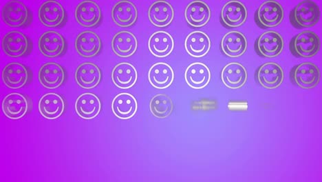 Animation-of-multiple-smiley-face-emojis-against-purple-gradient-background