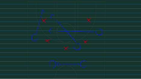 Animation-of-football-game-strategy-plan-showing-the-formations-drawn-on-green-chalkboard