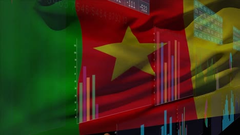Animation-of-financial-data-processing-over-flag-of-cameroon