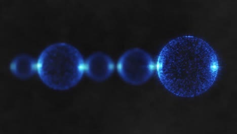 Animation-of-glowing-blue-spheres-floating-against-black-background
