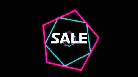 Animation-of-sale-text-over-colorful-shapes-on-black-background