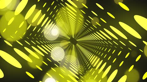 Animation-of-yellow-neon-spots-and-digital-tunnel-on-black-background