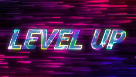 Animation-of-level-up-text-over-light-trails-on-black-background