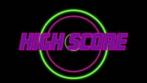 Animation-of-high-score-text-over-colorful-shapes-on-black-background