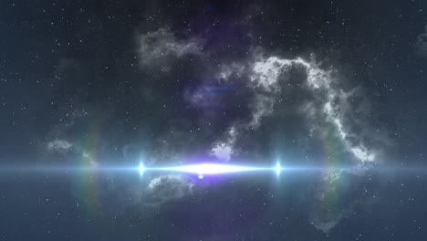 Animation-of-glowing-lights-with-smoke-and-copy-space-on-dark-background