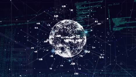 Animation-of-globe-with-connections-and-data-processing-on-black-background