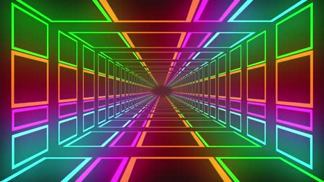 Animation-Von-Neonformen,-Die-Sich-über-Einen-Digitalen-Tunnel-Bewegen