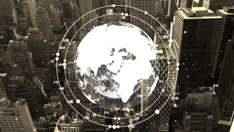 Animation-Des-Globus-Und-Datenverarbeitung-über-Der-Stadt