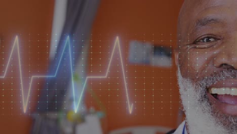 Animation-Der-Medizinischen-Datenverarbeitung-über-Einem-Afroamerikanischen-Männlichen-Arzt