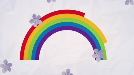 Animation-of-flowers-over-rainbow-on-white-background