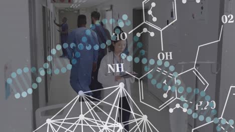 Animation-Von-DNA-Strängen-Und-Datenverarbeitung-über-Ärzte-Im-Krankenhaus