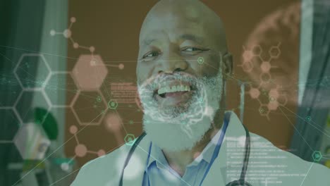 Animation-Der-Medizinischen-Datenverarbeitung-über-Einem-Afroamerikanischen-Männlichen-Arzt-Im-Krankenhaus