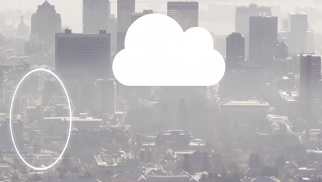 Animation-Der-Cloud-Und-Datenverarbeitung-über-Der-Stadt