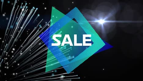 Animation-of-sale-text-over-neon-shapes-and-particles-exploding