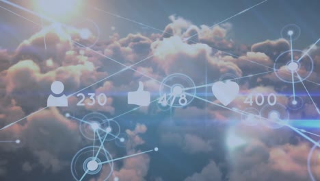 Animation-Eines-Netzwerks-Von-Verbindungen-Mit-Social-Media-Symbolen-über-Wolken