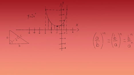 Animation-of-mathematical-data-processing-on-red-background