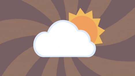 Animation-of-cloud-with-sun-icons-and-shapes-over-green-background