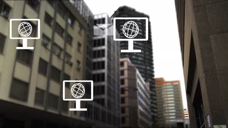 Animation-Von-Verbindungen-Und-Datenverarbeitung-über-Der-Stadt